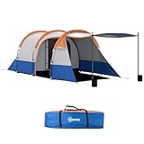 Outsunny Tenda da Campeggio a Tunnel per 3 Persone con 2 Stanze, Tenda Famigliare da Trekking Pesca...
