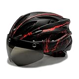 Casco da bicicletta con visiera, casco da bicicletta leggero con occhiali magnetici, unisex, taglia...
