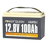 Power Queen LiFePO4 Batteria al litio da 12V 100Ah, 100A BMS, IP65 impermeabile, Massimo 15.000...