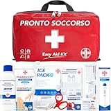 AIESI® Kit di Pronto Soccorso professionale con TERMOMETRO e DISINFETTANTE per auto casa viaggio...